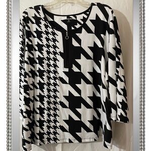 Allison Daley Black and White Graphic Boxy Blouse